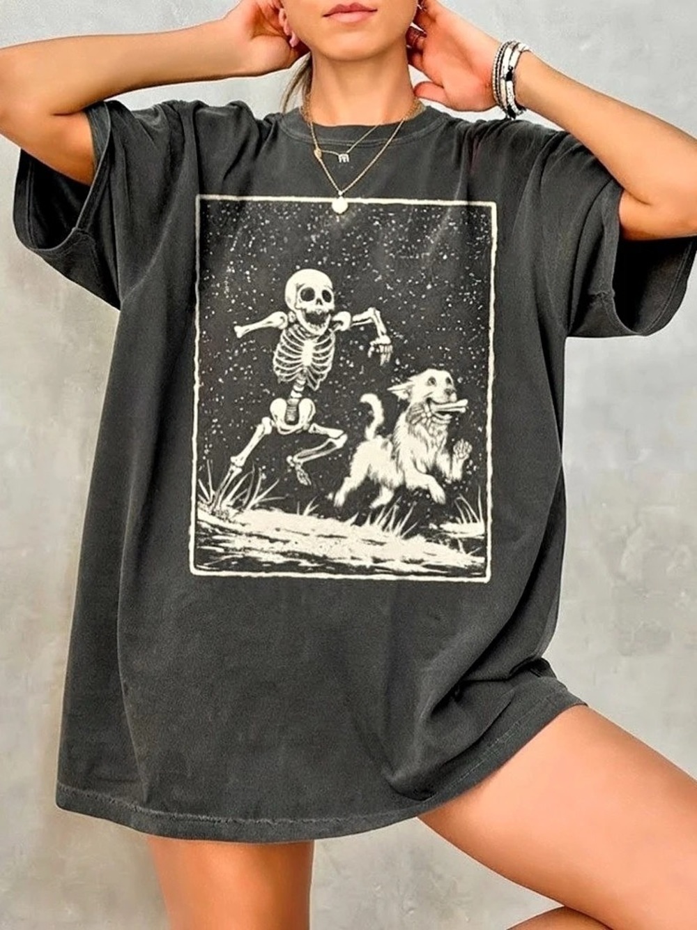 Spooky Skeleton Dog Graphic Comfort Color T-Shirt
